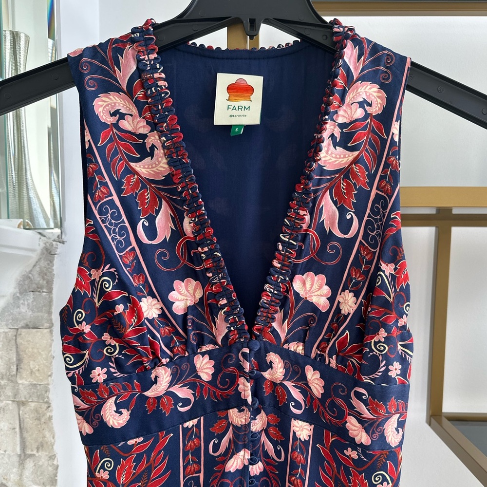 New FARM Rio Boho Navy, Red and Pink Floral Dress - Picture 3 of 8